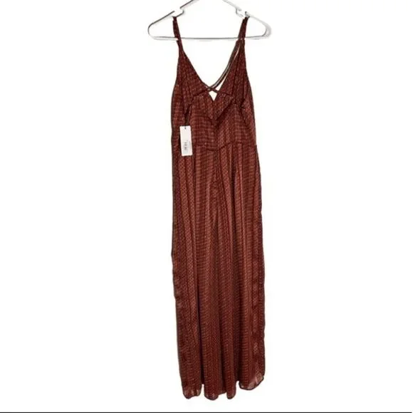 Molly Bracken Geo Print Strappy Retro Rust Jumpsuit NWT - Picture 4 of 7